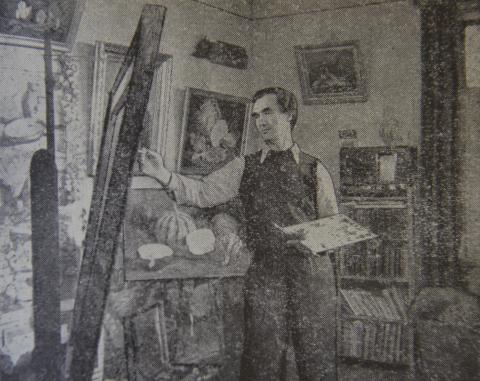 1960. ХУДОЖНИК БОРИС ГЕРАСИМОВИЧ ШАХНАЗАРОВ В СВОЕЙ МАСТЕРСКОЙ.JPG